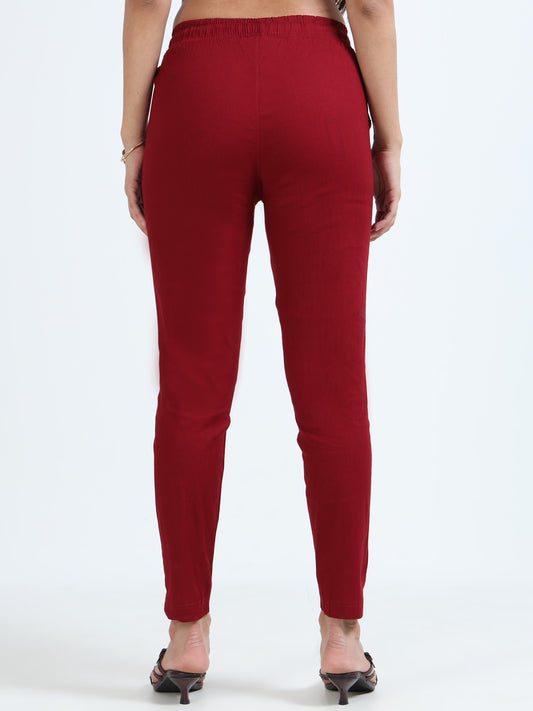 Varnam Women Lycra Slub Straight Pants – Maroon