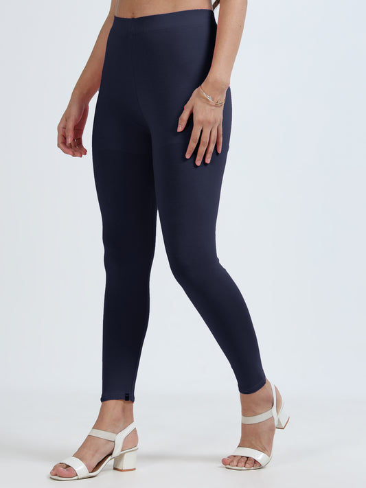 Varnam Women Ankle Length Cotton Leggings – Navy