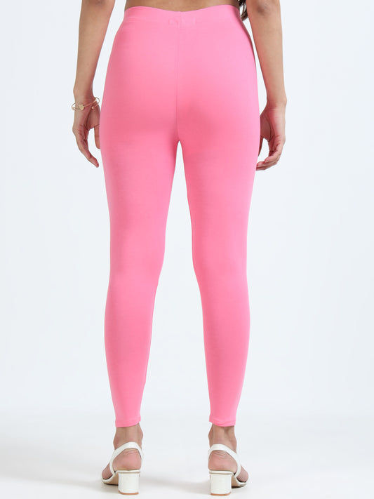 Varnam Women Ankle Length Cotton Leggings – Pink