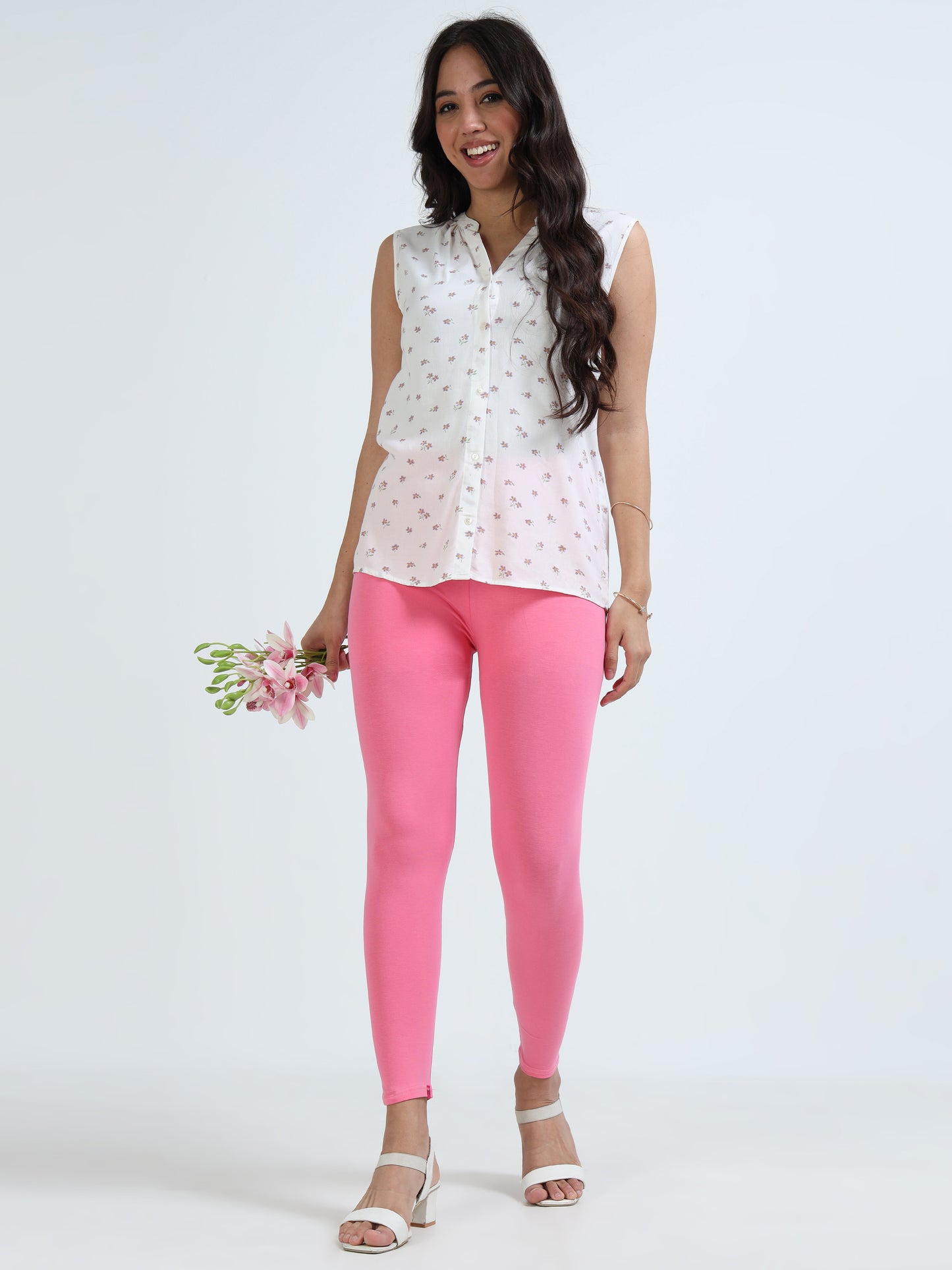 Varnam Women Ankle Length Cotton Leggings – Pink
