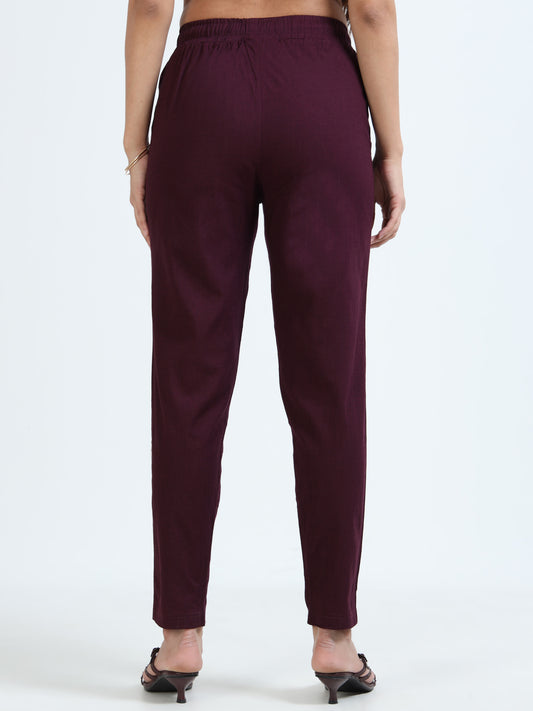 Varnam Women Lycra Slub Straight Pants – Coffee Brown