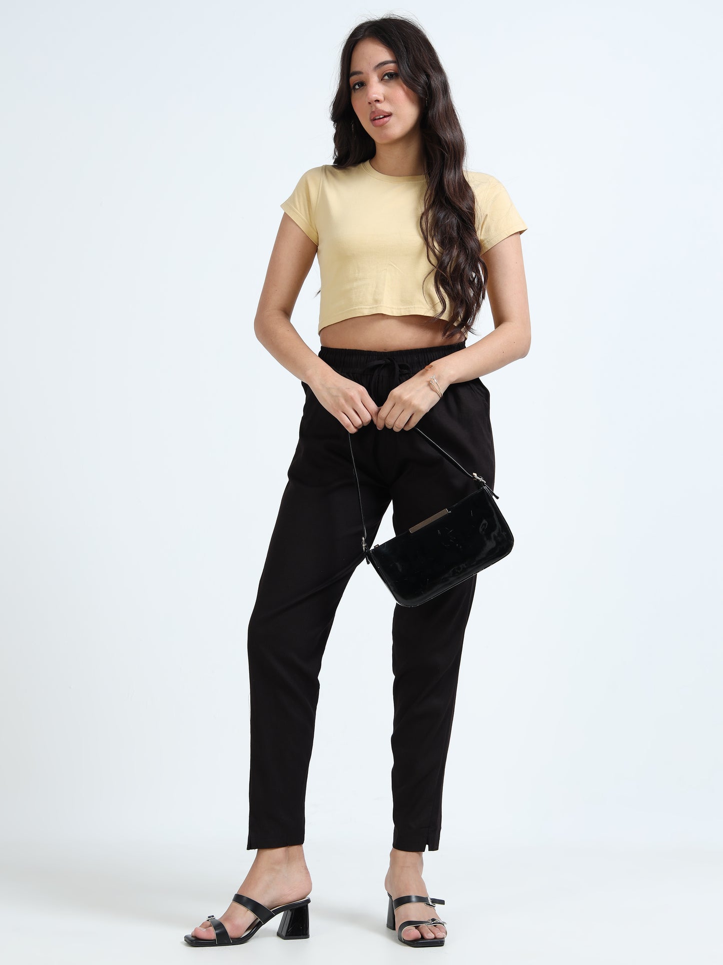 Varnam Women Lycra Slub Straight Pants – Black