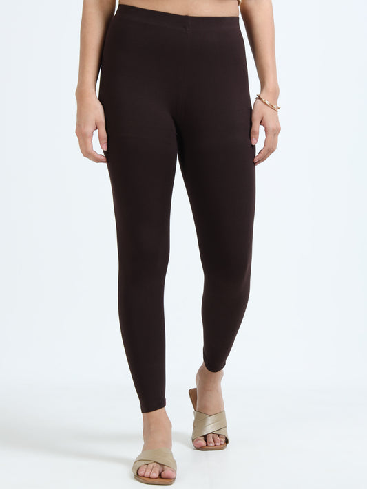 Varnam Women Ankle Length Cotton Leggings – Coffe Brown