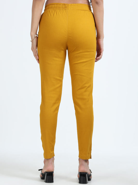 Varnam Women Lycra Slub Straight Pants – Mustard