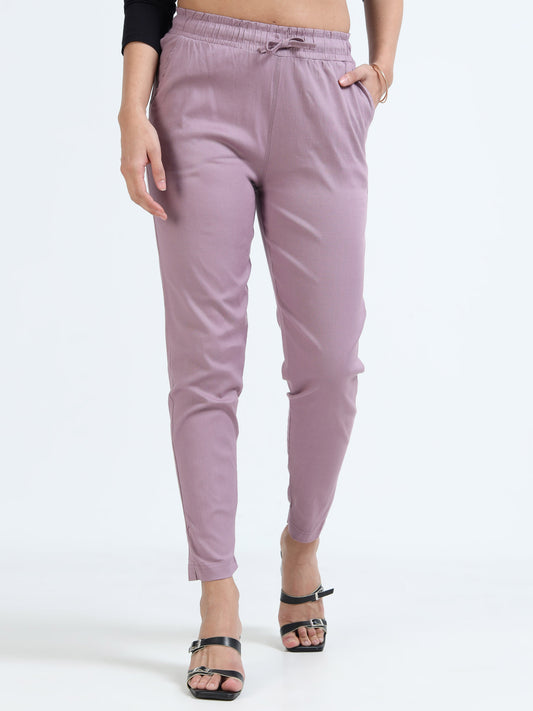 Varnam Women Lycra Slub Straight Pants – Lavender