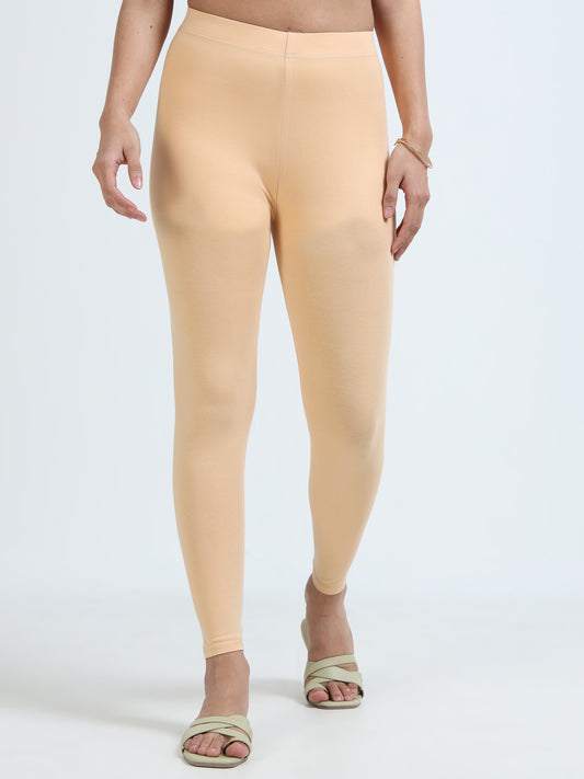 Varnam Women Ankle Length Cotton Leggings – Beige