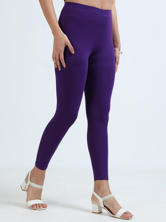 Varnam Women Ankle Length Cotton Leggings – Purple