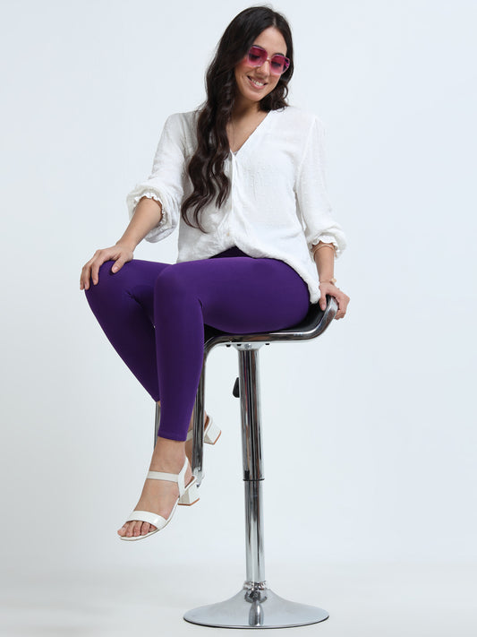 Varnam Women Ankle Length Cotton Leggings – Purple