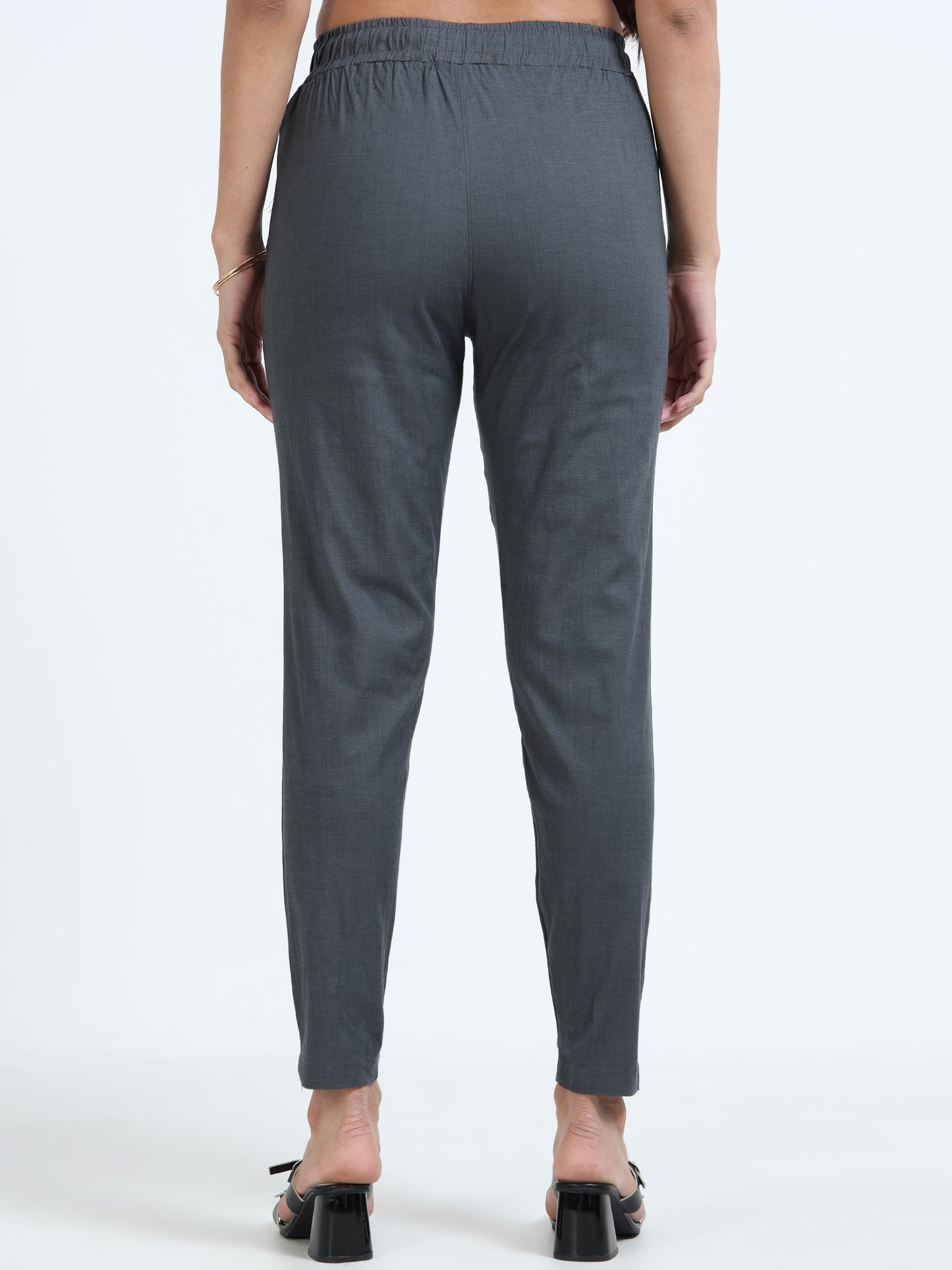 Varnam Women Lycra Slub Straight Pants – Grey