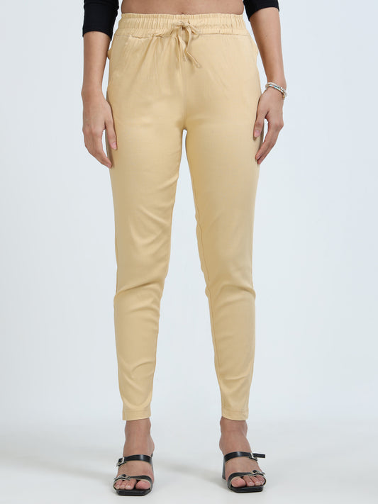 Varnam Women Lycra Slub Straight Pants – Skin
