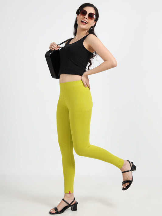 Varnam Women Ankle Length Cotton Leggings – Mehendi
