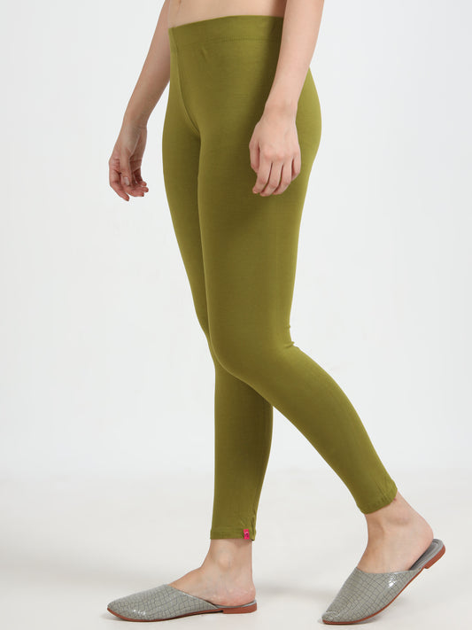 Varnam Women Ankle Length Cotton Leggings – Dark Mehendi