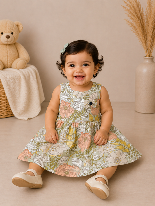 Daisy Garden Cotton Frock Brown