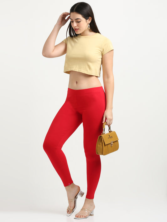 Varnam Women Ankle Length Cotton Leggings – Red