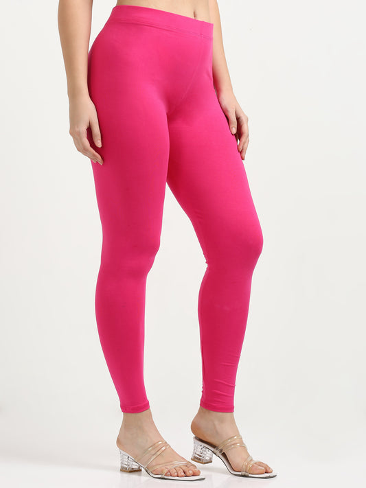 Varnam Women Ankle Length Cotton Leggings – Fuchsia