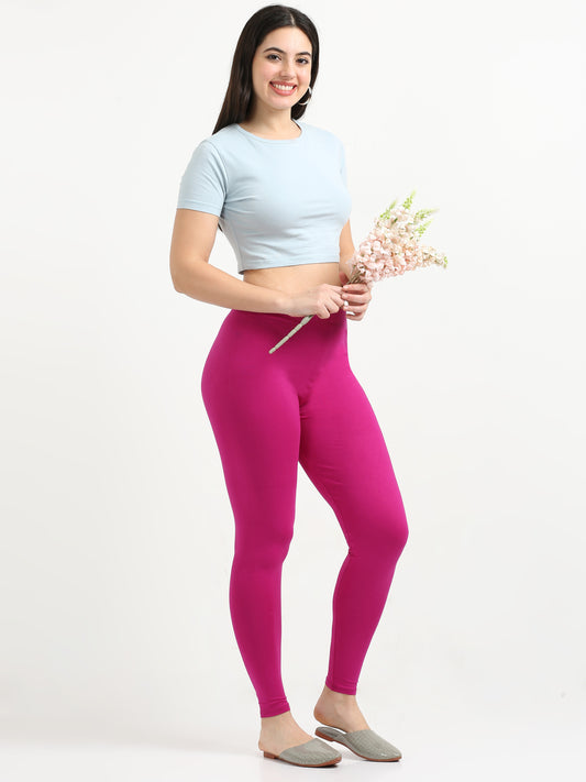 Varnam Women Ankle Length Cotton Leggings – Magenta