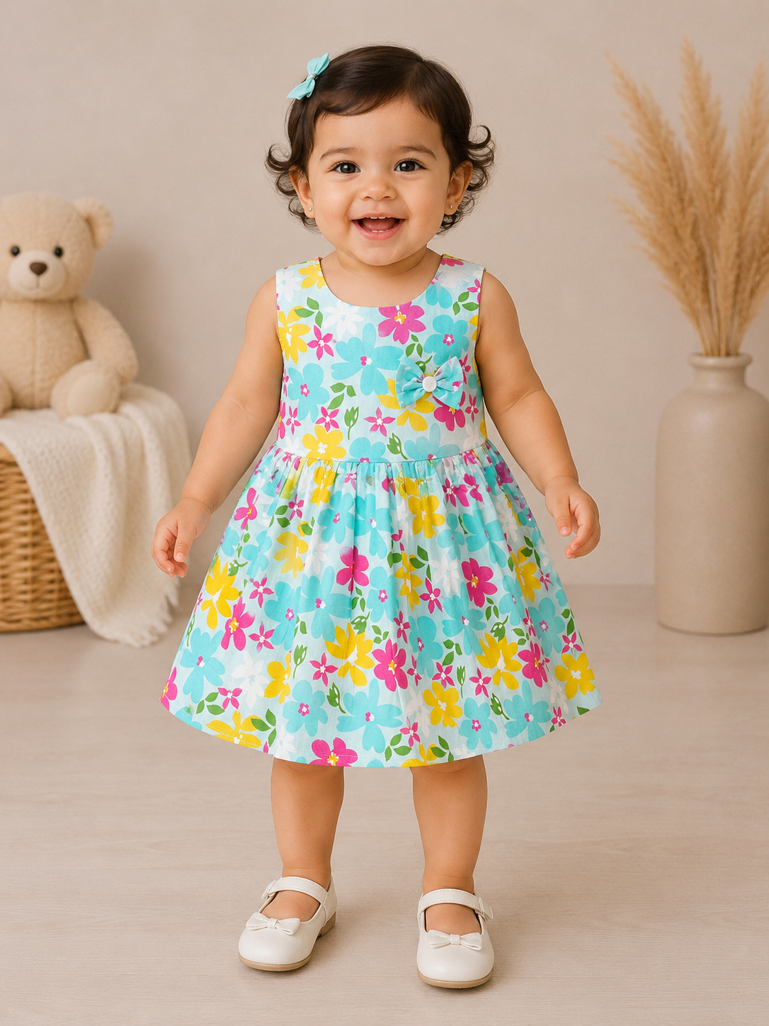 Candy Blossom Cotton Frock Blue
