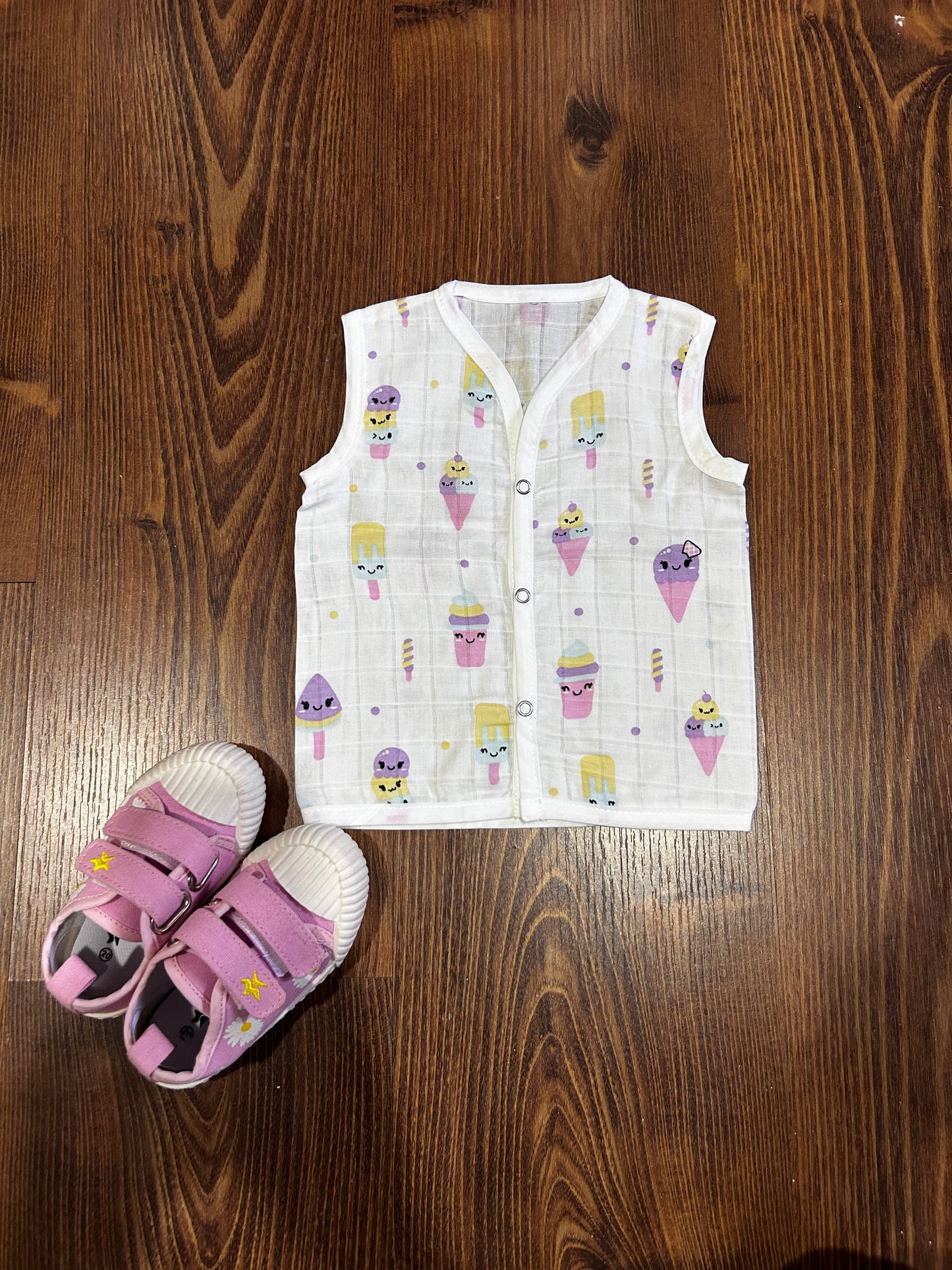 Ice Cream Muslin Sleeveless Button Jabla