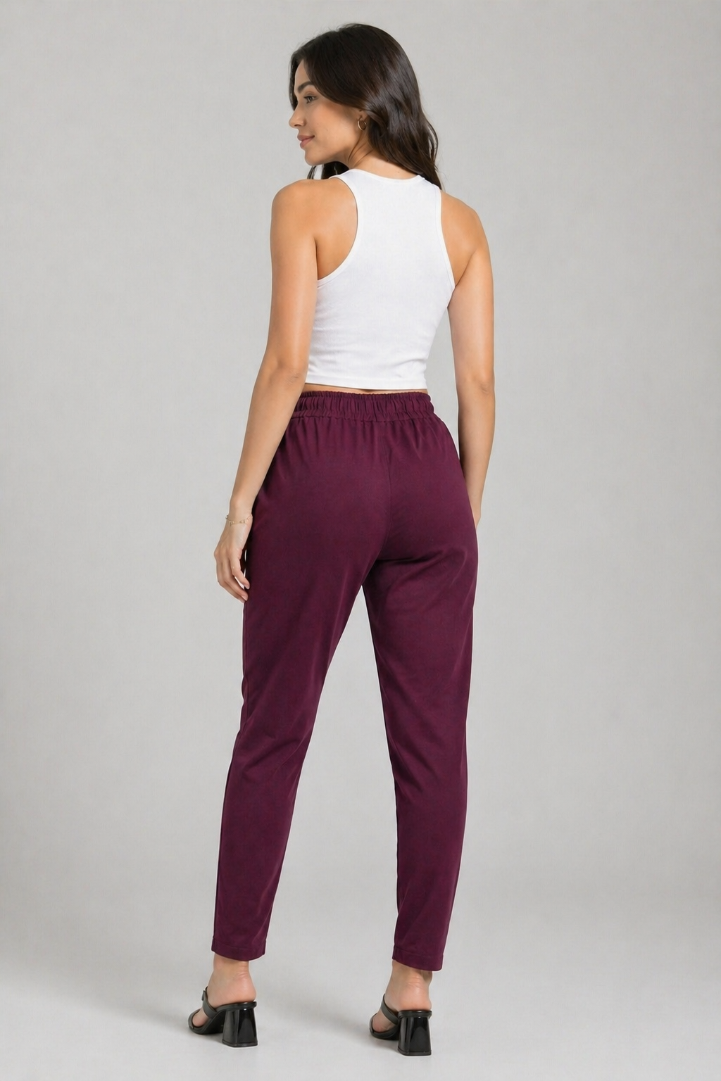 Varnam Women Lycra Slub Straight Pants – Wine