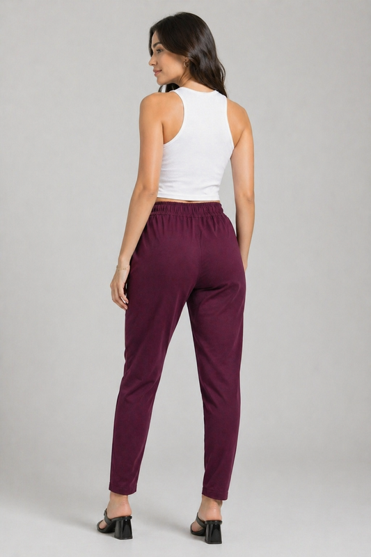 Varnam Women Lycra Slub Straight Pants – Wine