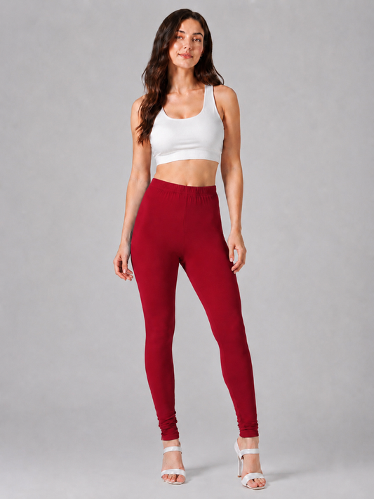 Brinda Women Full Length Cotton Leggings – Red Maroon
