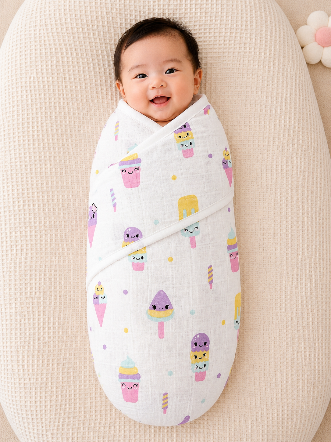 Ice Cream Muslin Cotton Baby Swaddle Blanket – 40” × 40”