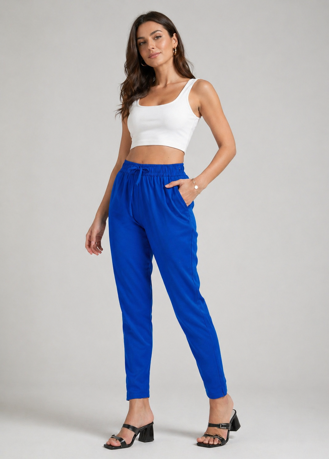 Varnam Women Lycra Slub Straight Pants – Royal Blue