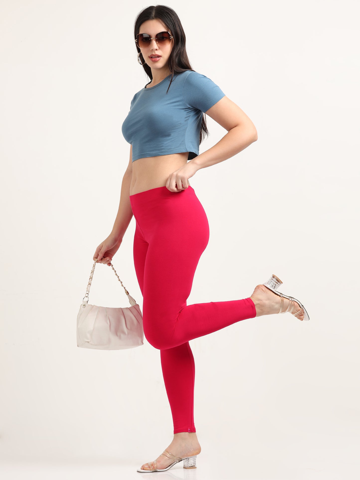 Varnam Women Ankle Length Cotton Leggings – Coral