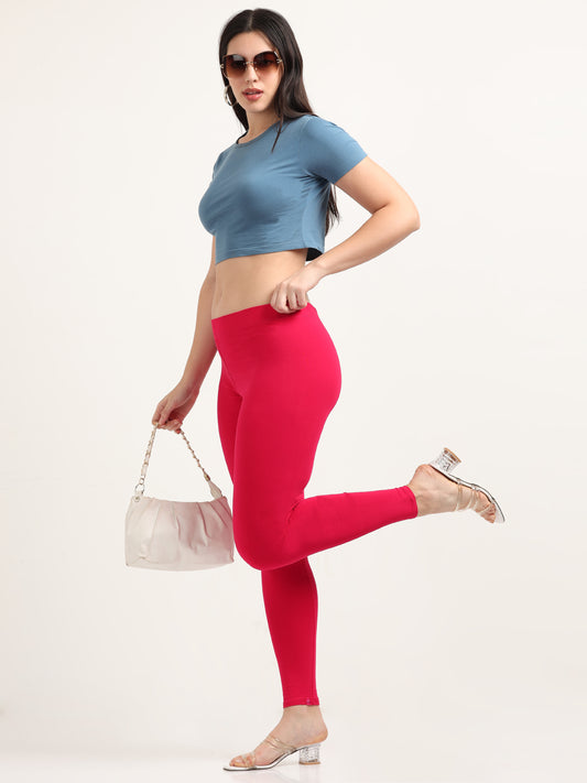 Varnam Women Ankle Length Cotton Leggings – Coral