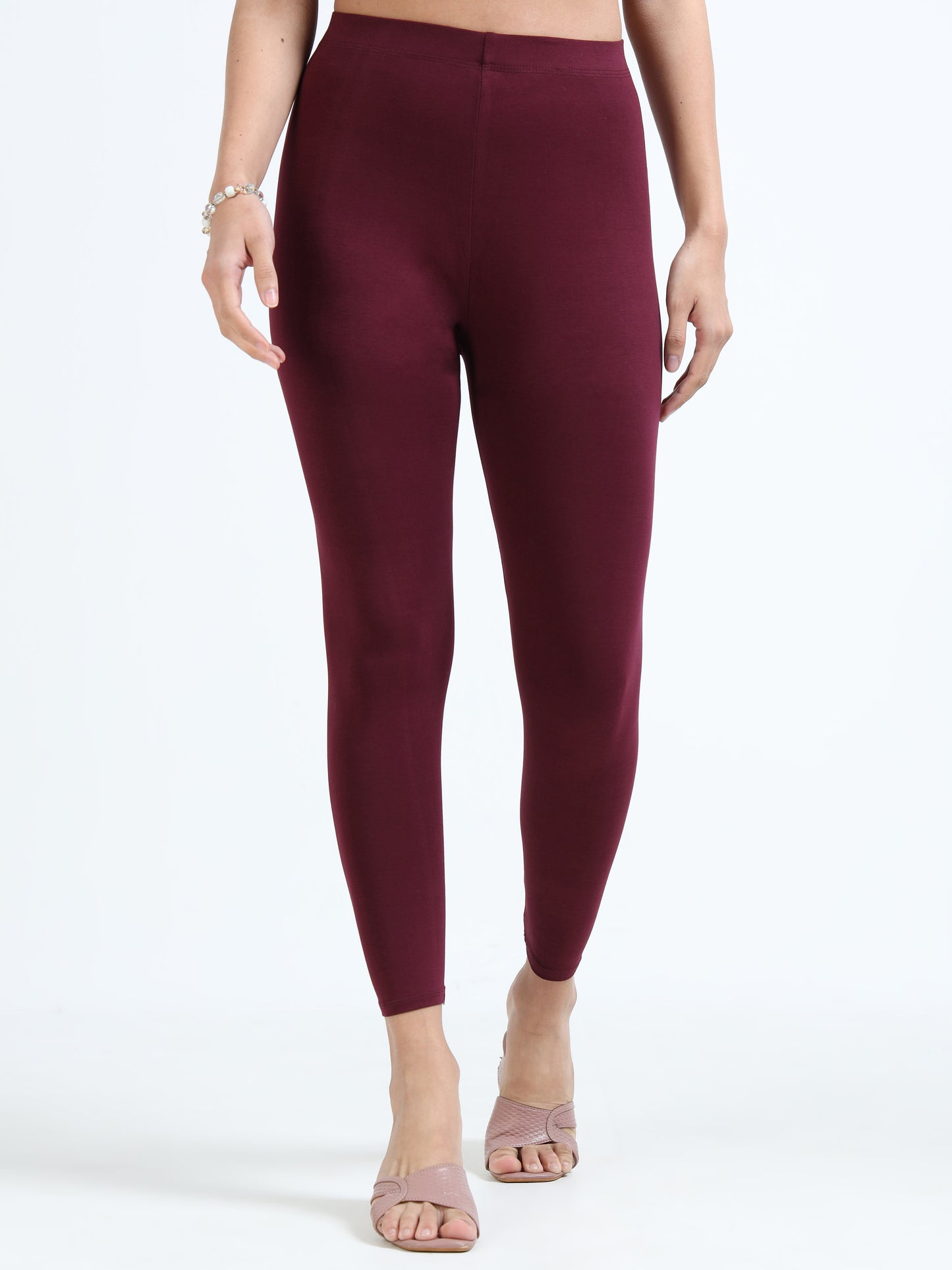 Varnam Women Ankle Length Cotton Leggings – Maroon