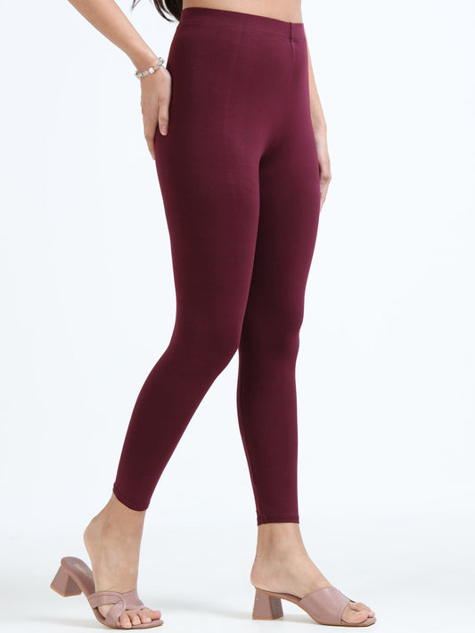 Varnam Women Ankle Length Cotton Leggings – Maroon