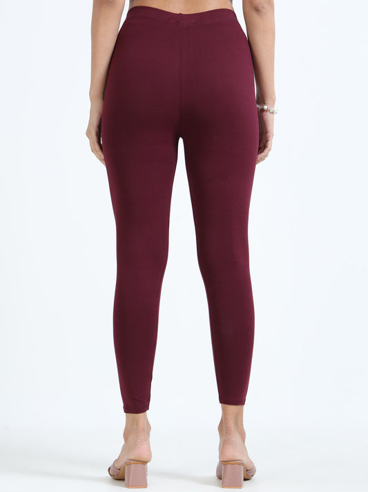 Varnam Women Ankle Length Cotton Leggings – Maroon