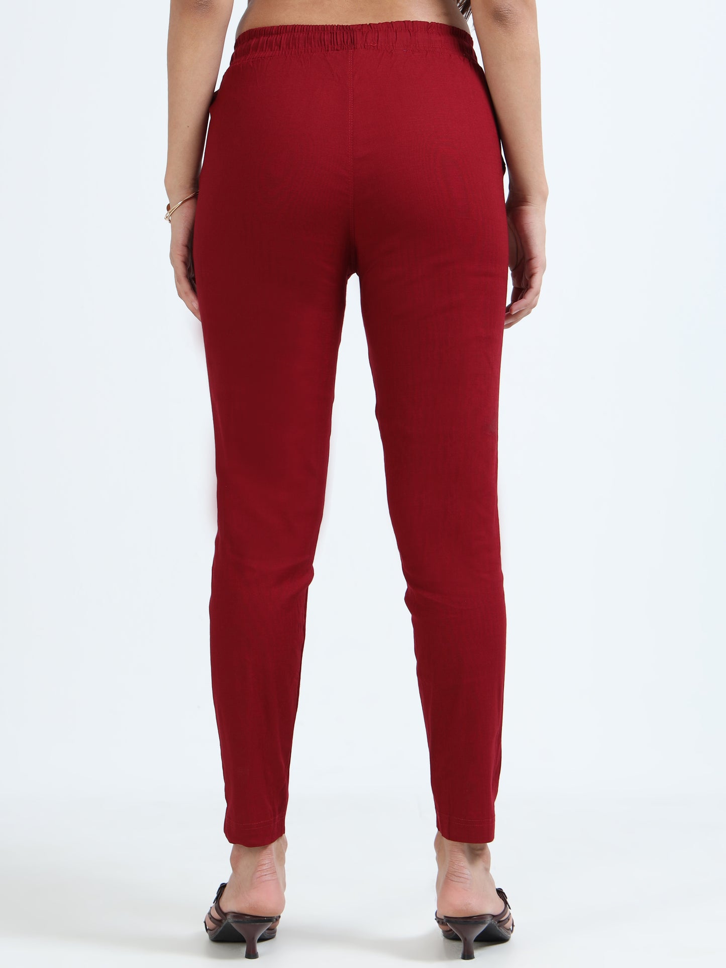 Varnam Women Lycra Slub Straight Pants – Maroon