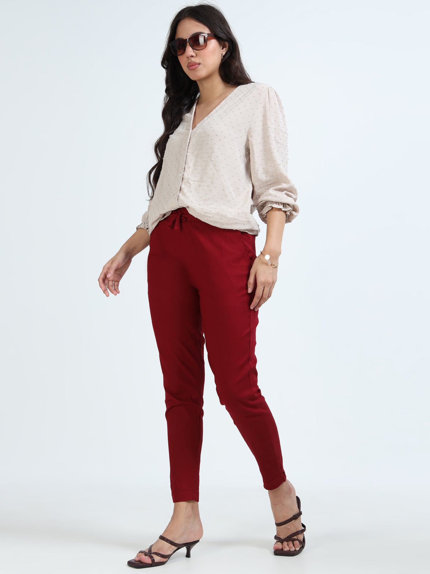 Varnam Women Lycra Slub Straight Pants – Maroon