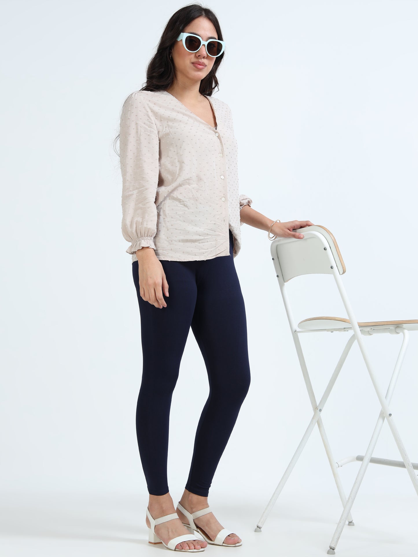 Varnam Women Ankle Length Cotton Leggings – Navy