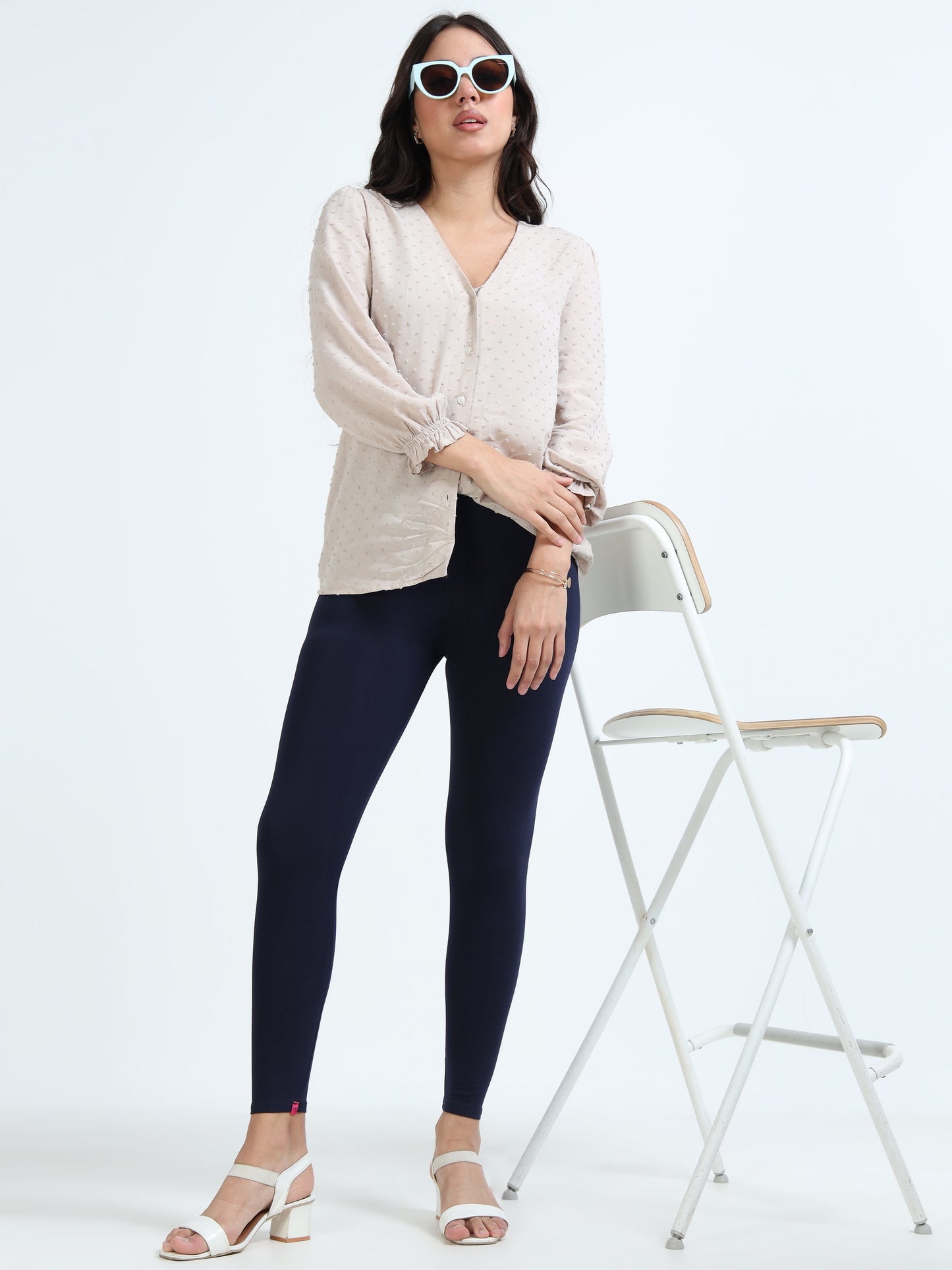 Varnam Women Ankle Length Cotton Leggings – Navy