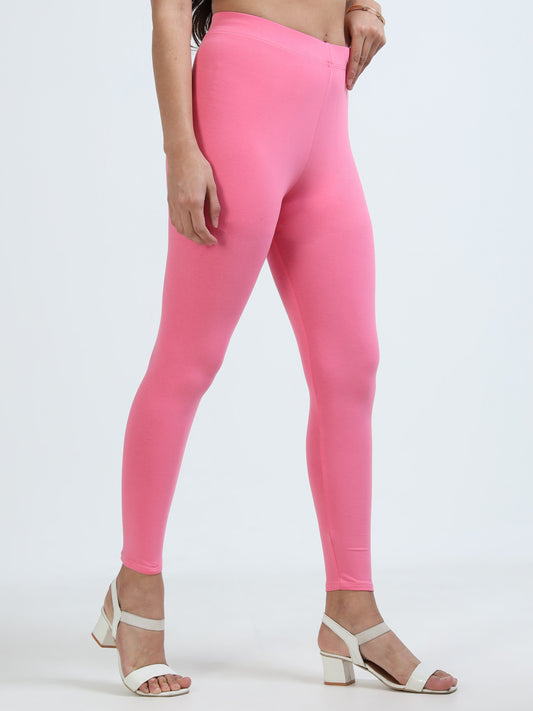 Varnam Women Ankle Length Cotton Leggings – Pink