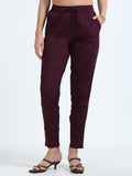 Varnam Women Lycra Slub Straight Pants – Coffee Brown