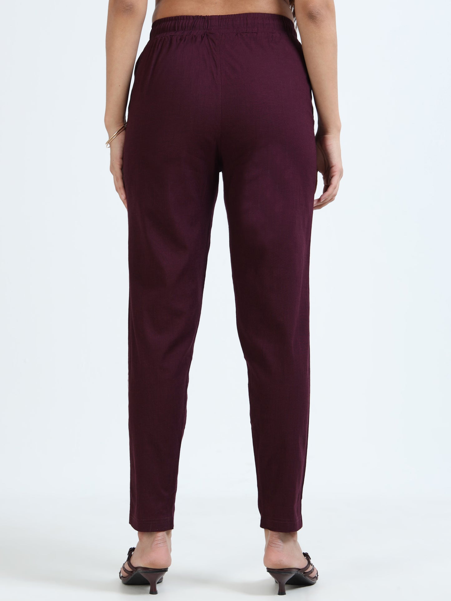 Varnam Women Lycra Slub Straight Pants – Coffee Brown