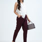 Varnam Women Lycra Slub Straight Pants – Coffee Brown