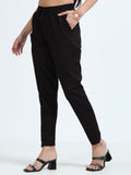 Varnam Women Lycra Slub Straight Pants – Black