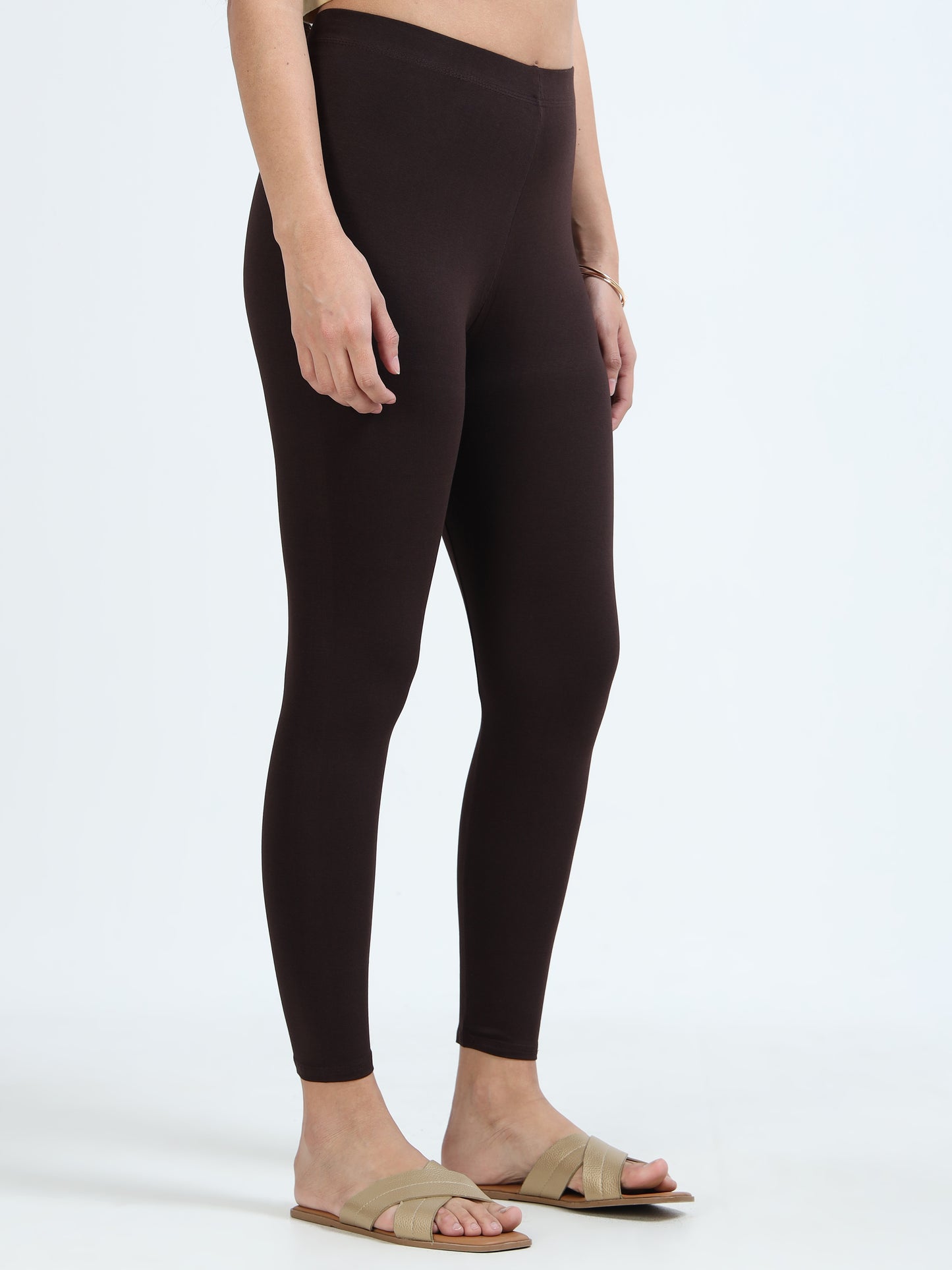 Varnam Women Ankle Length Cotton Leggings – Coffe Brown