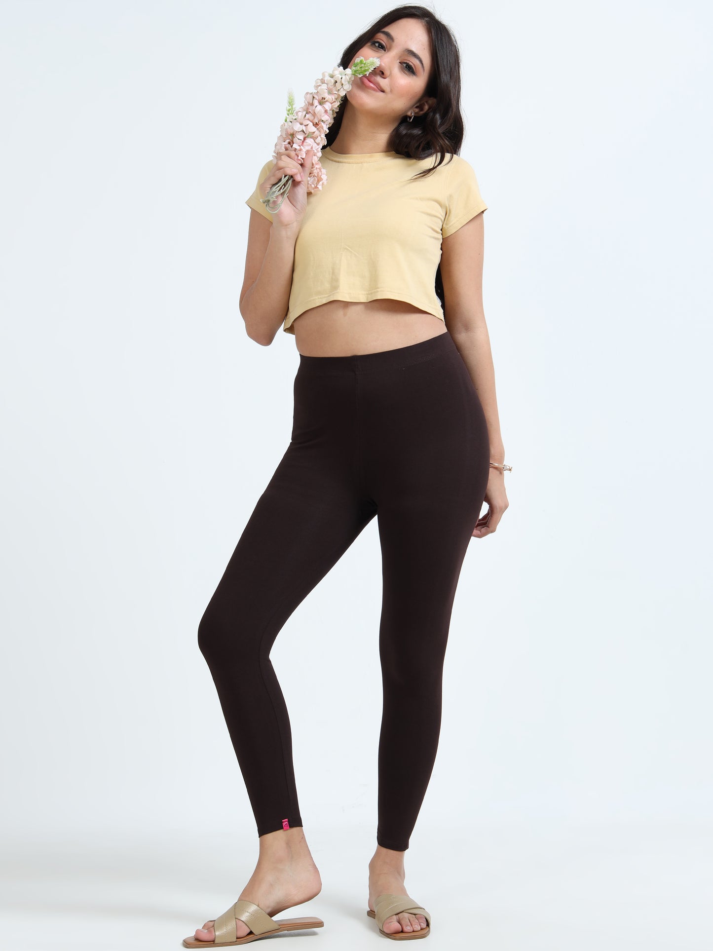 Varnam Women Ankle Length Cotton Leggings – Coffe Brown
