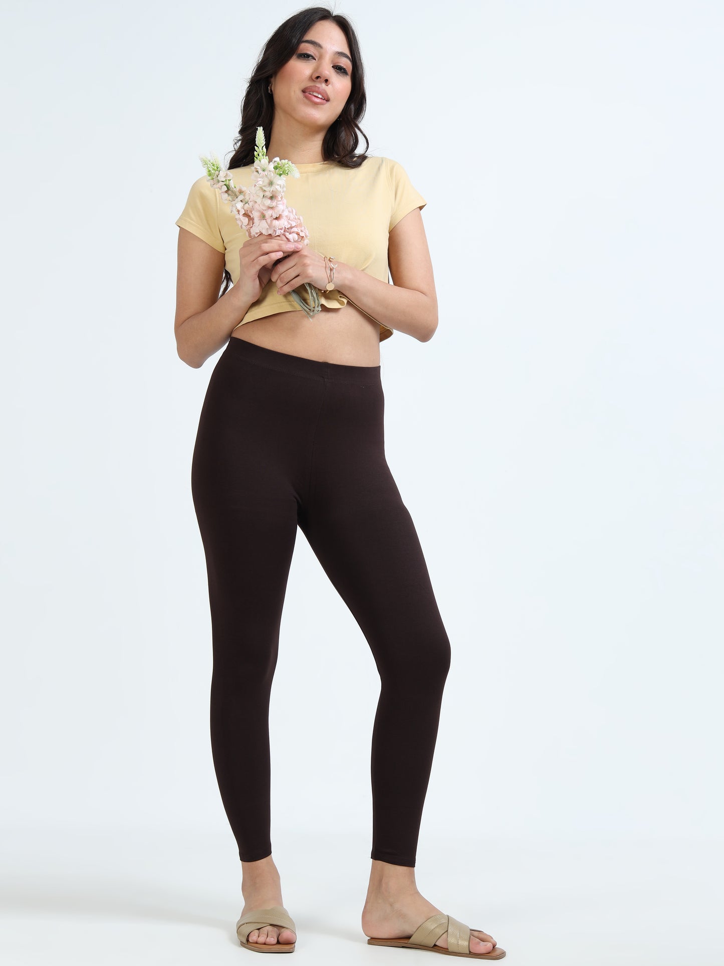 Varnam Women Ankle Length Cotton Leggings – Coffe Brown