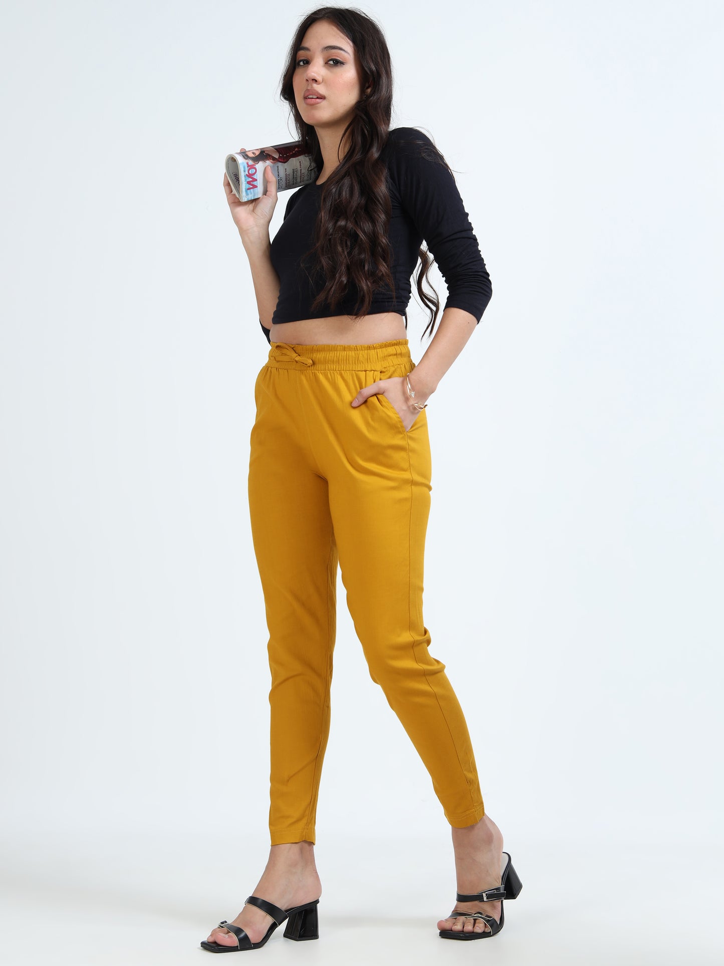 Varnam Women Lycra Slub Straight Pants – Mustard