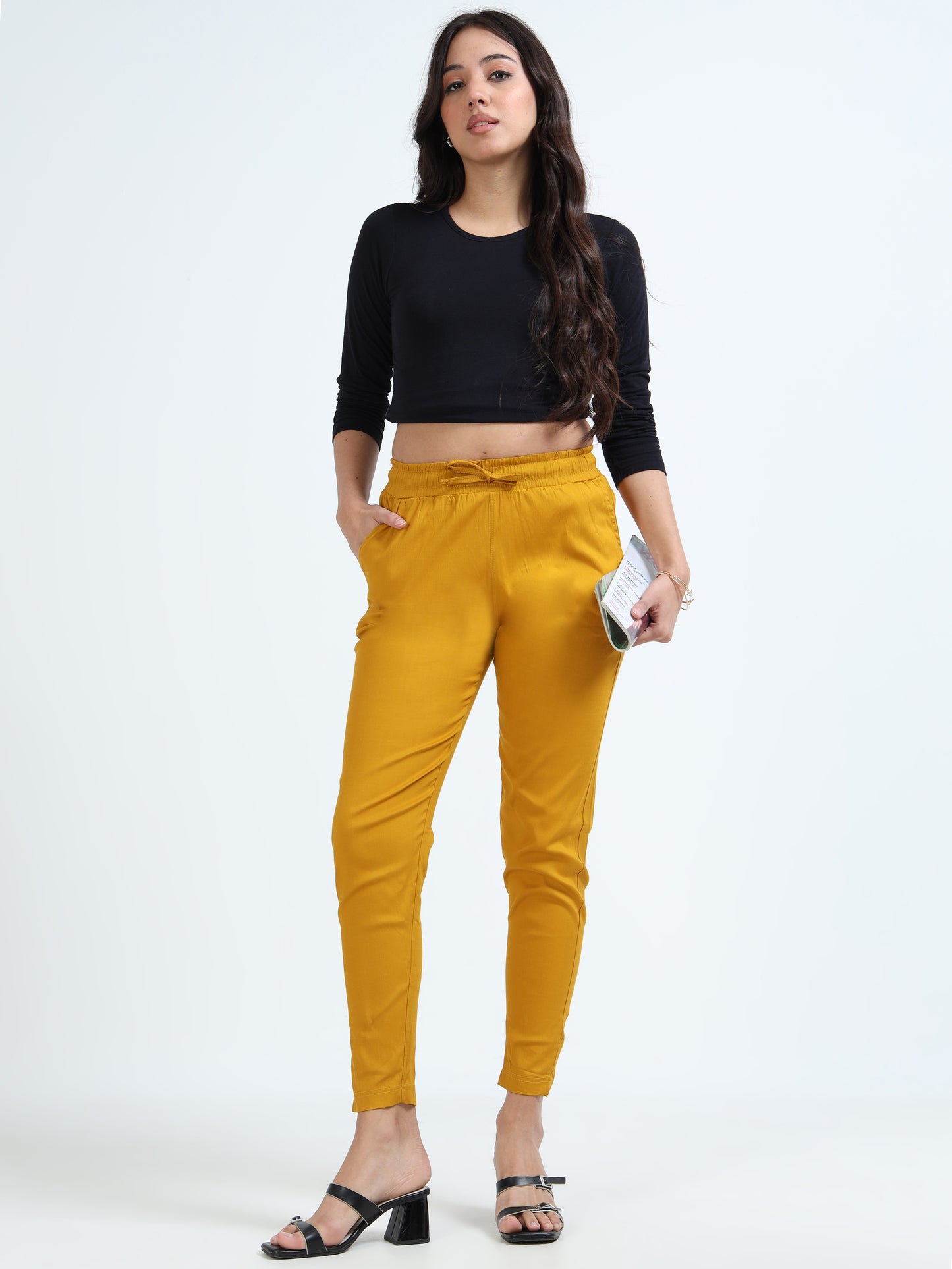 Varnam Women Lycra Slub Straight Pants – Mustard