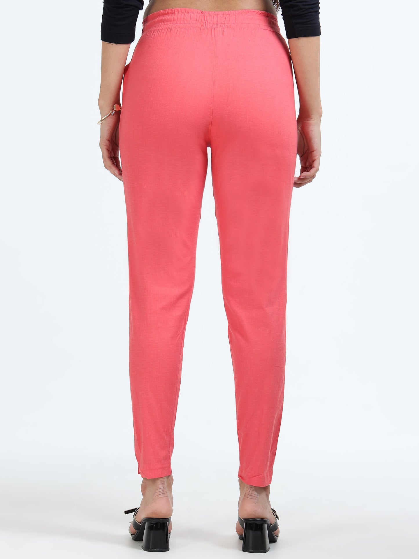 Varnam Women Lycra Slub Straight Pants – Coral