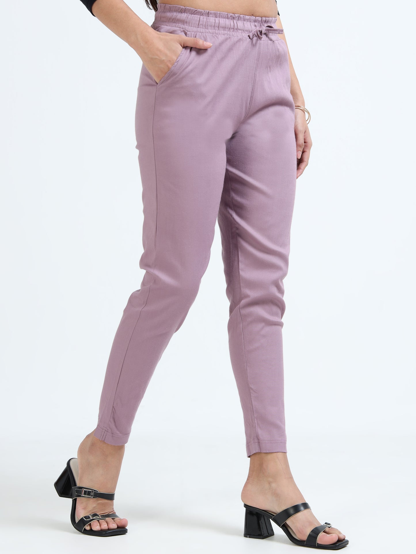 Varnam Women Lycra Slub Straight Pants – Lavender