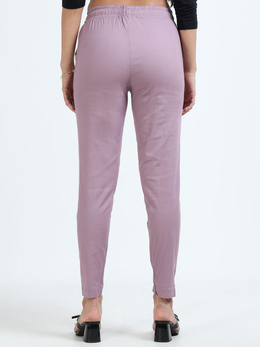 Varnam Women Lycra Slub Straight Pants – Lavender