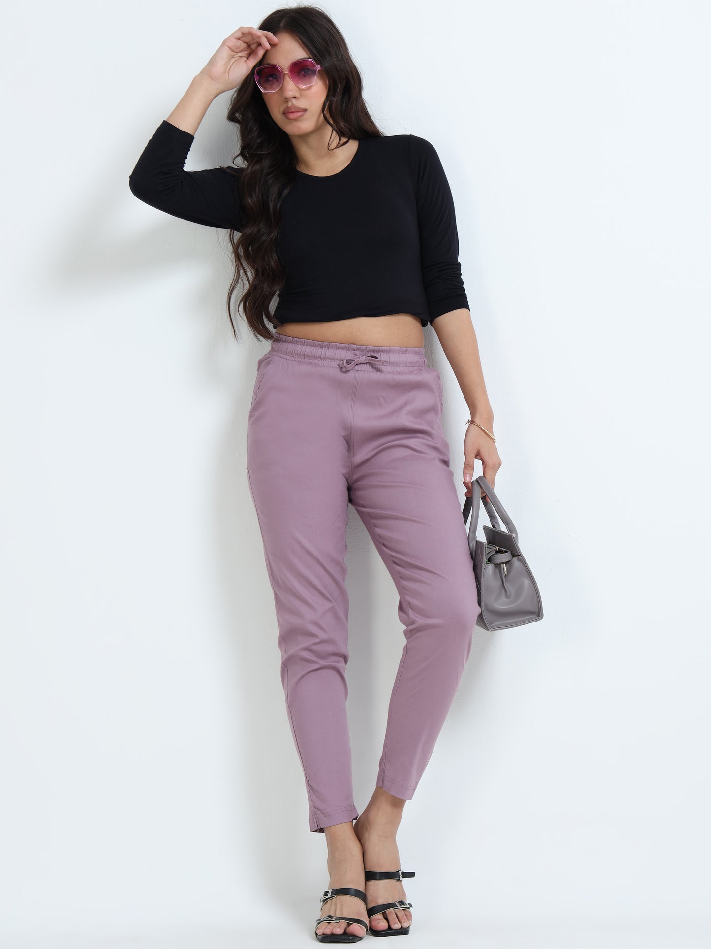 Varnam Women Lycra Slub Straight Pants – Lavender